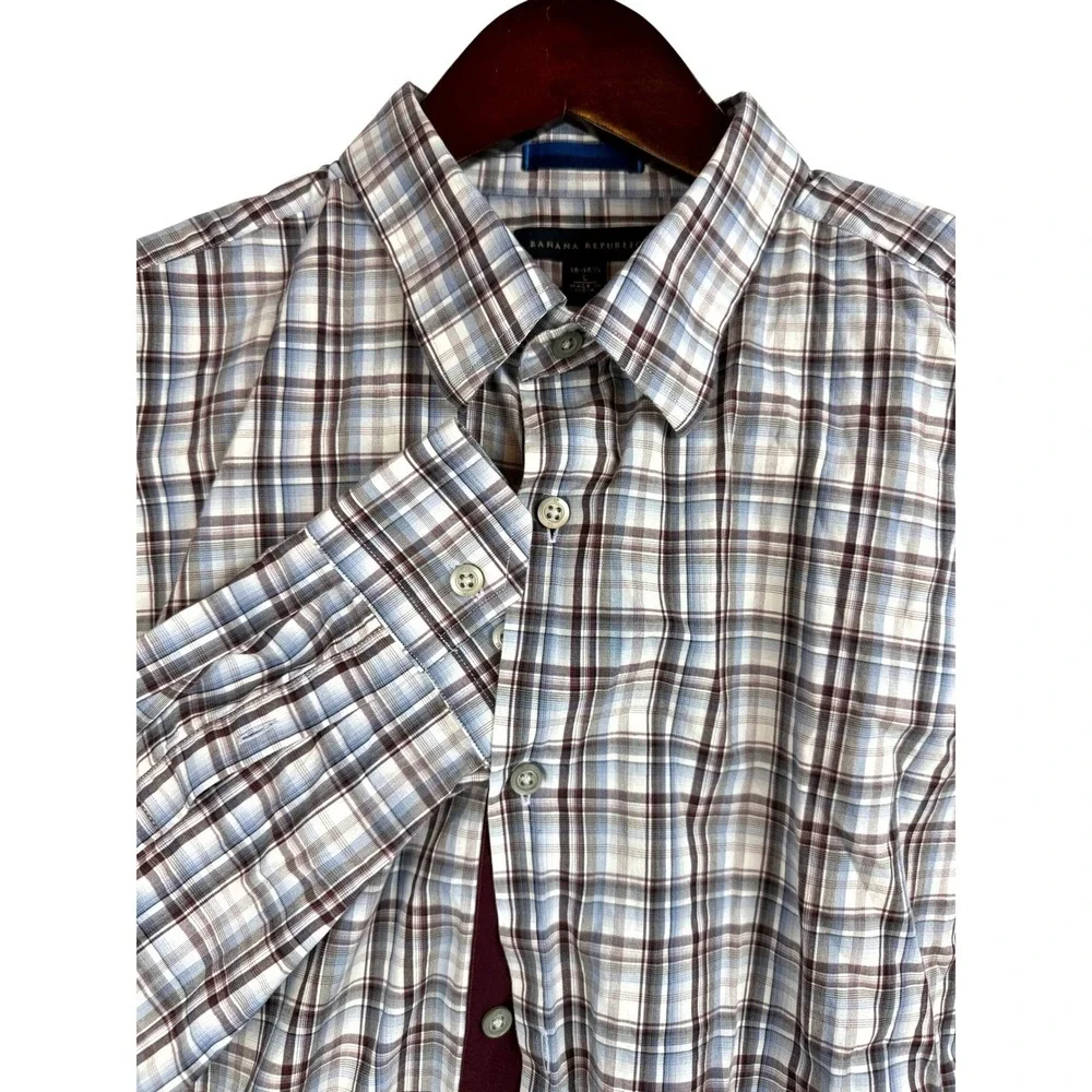 Banana Republic Mens Plaid Button Down Long Sleeve Size L 16-16 1/2 Cotton Blend